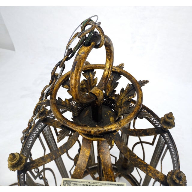 Mid 20th Century Mid 20th Century Mid Centry Modern Large Italian Pendant Bronze Oxide Gilt Ornate Metal Light Fixture Chandelier For Sale - Image 5 of 18