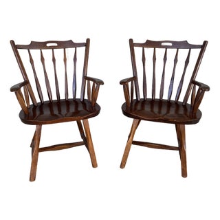 Hunt Country Furniture Oak & Pine Dining Captains Chairs - A Pair For Sale