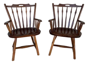Hunt Country Furniture Oak & Pine Dining Captains Chairs - A Pair