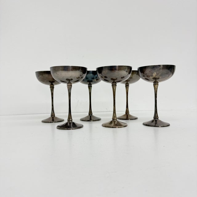 Mid-Century Modern Brass Silver Plated Champagne Coupes, Italy, 1970s, Set of 6 For Sale - Image 3 of 18