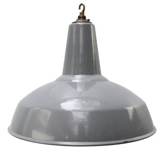 Vintage Industrial English Grey Enamel Pendant Light For Sale