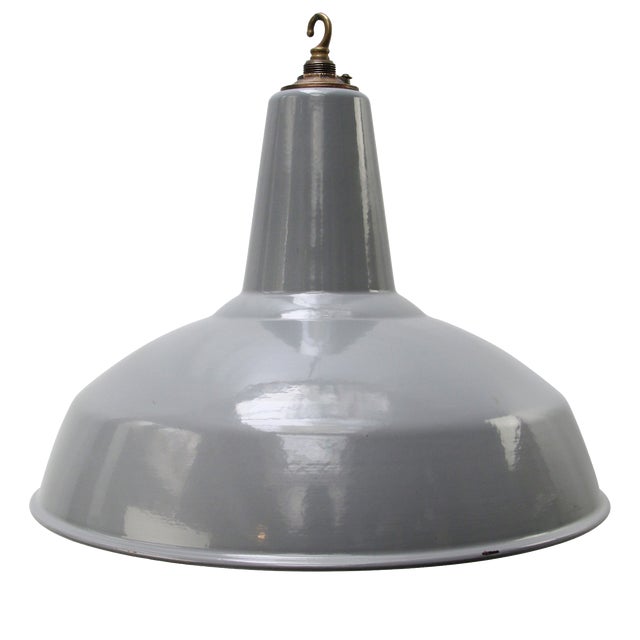 Vintage Industrial English Grey Enamel Pendant Light For Sale