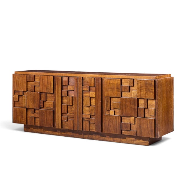 Mid-Century Modern Lane Staccato Brutalist Mid Century Walnut Lowboy Dresser For Sale - Image 3 of 10