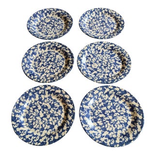 Vintage Ceramic Spongeware Plates - Set of 6 For Sale