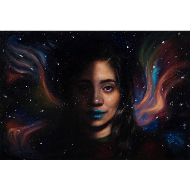 Shadow Self by Tiffany Dae | Oil on ACM Portrait of a woman with colorful background elements. For Sale