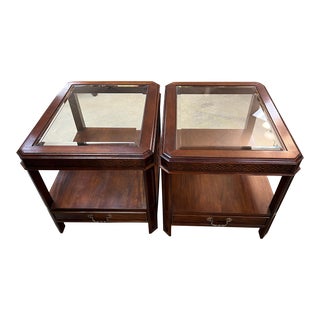 Vintage Century Glass Top Table With Bottom Drawer For Sale