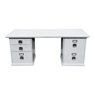 Pottery Barn Bedford Collection Antique White 3 Piece Executive Desk For Sale