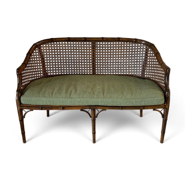 Late 20th Century Hollywood Regency Faux Bamboo Cane Settee For Sale - Image 5 of 18