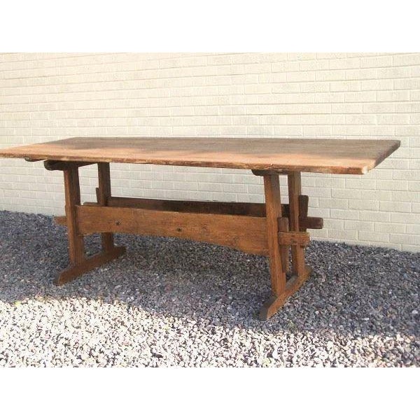 T 512 American two board country table with double stretcher base. 1860 36 x 83 1/2 x 29