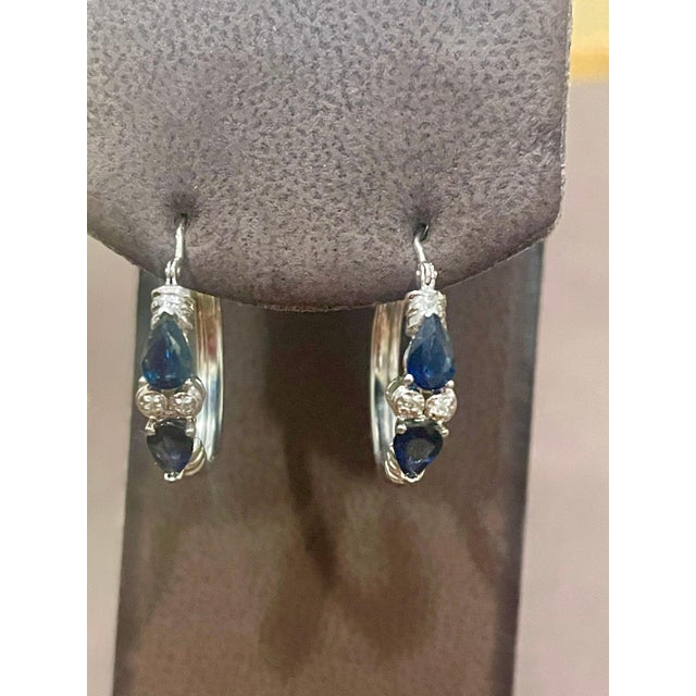 Pear Shape Sapphire and Diamond Hoop Cocktail Earrings in 14 Karat White Gold For Sale - Image 4 of 18