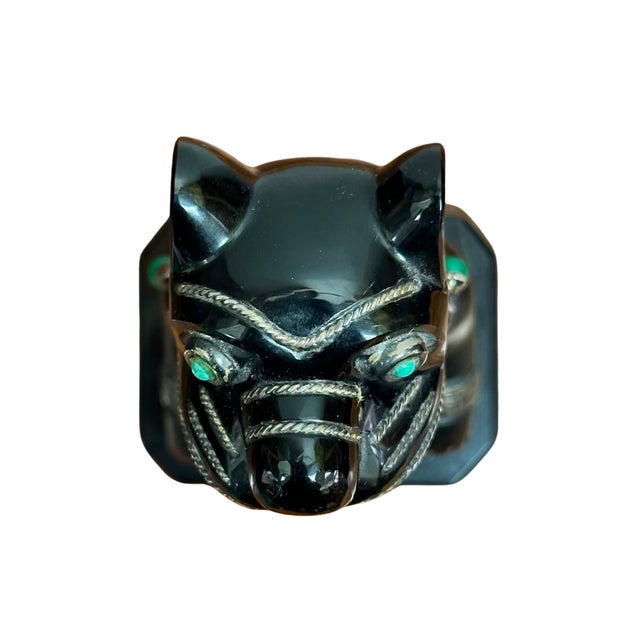 Vintage Mexican Sterling Silver 925 Obsidian, Lapis Lazuli & Malachite Aztec Figure Sculpture For Sale - Image 6 of 7