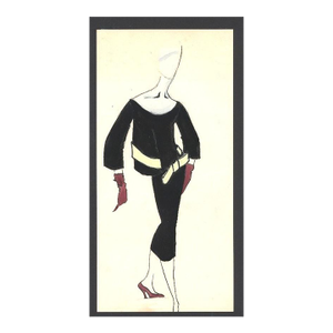 1950 Mid-Century Original French Fashion Drawing in Gouache