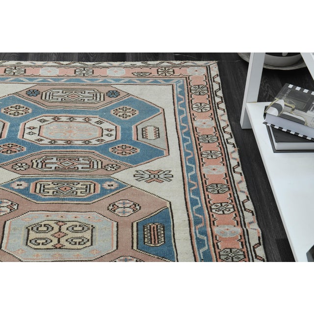 Textile 1970s Vintage Turkish Handmade Wool & Cotton Beige Area Rug For Sale - Image 7 of 11