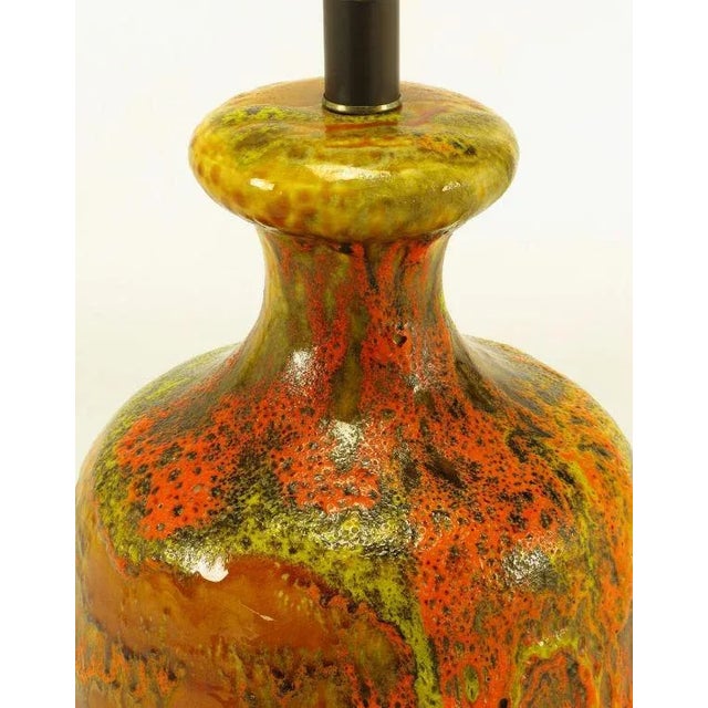 1950s Lava Red Drip Glaze Hand Thrown Ceramic Body Table Lamp For Sale - Image 5 of 6