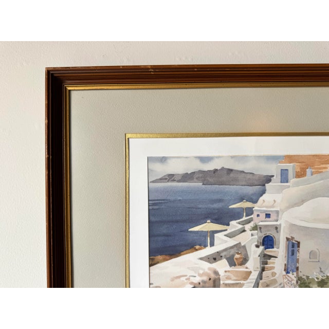 1980's Vintage Santorini Watercolor Landscape Painting, Signed For Sale - Image 4 of 11