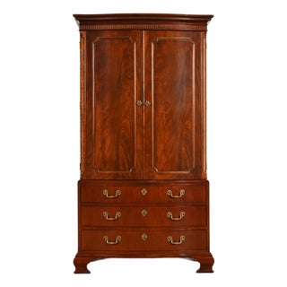 Baker Furniture Georgian Flame Mahogany Armoire Dresser or Media Cabinet For Sale