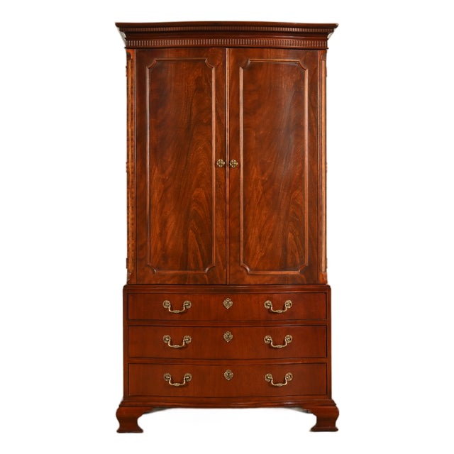 Baker Furniture Georgian Flame Mahogany Armoire Dresser or Media Cabinet For Sale
