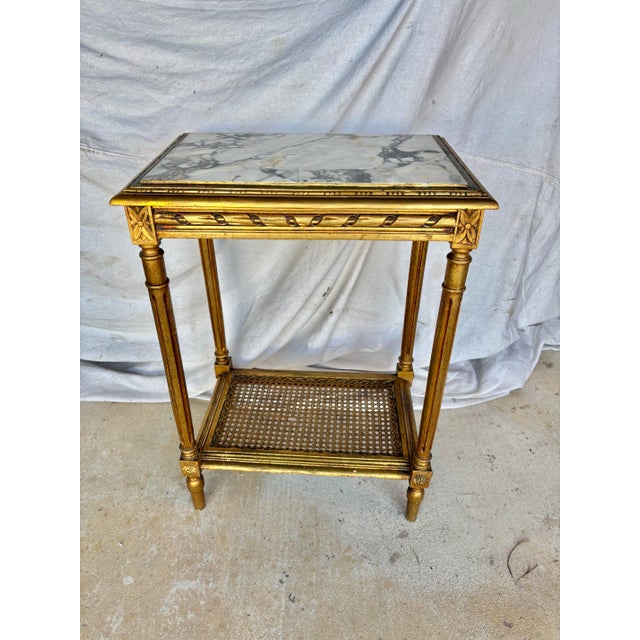 Early 20th Century French Louis XVI Style Gold Gilded and Marble Side Table For Sale - Image 9 of 12
