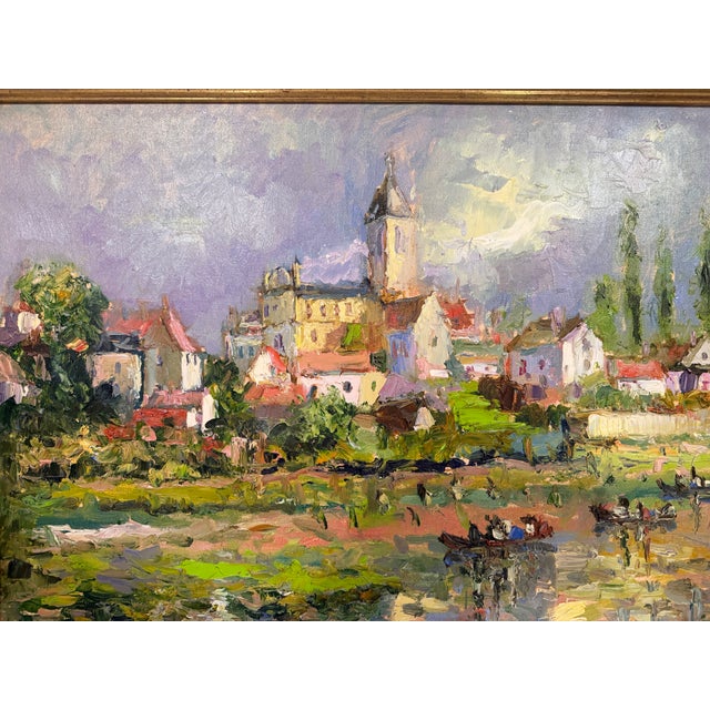 Late 20th Century Anna Olszewska - Riverside Village, Oil on Canvas For Sale In Washington DC - Image 6 of 13