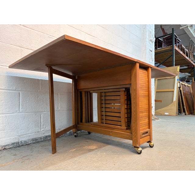 Mid 20th Century Drop Leaf Hide a Way Table W/ Four Folding Chairs For Sale - Image 4 of 18