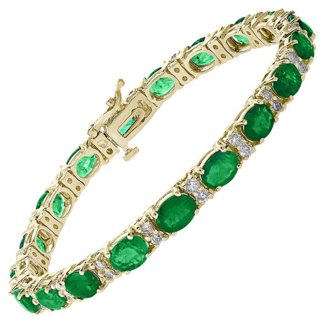 15 Carat Natural Emerald & Diamond Cocktail Tennis Bracelet 14 Karat Yellow Gold For Sale - Image 15 of 18