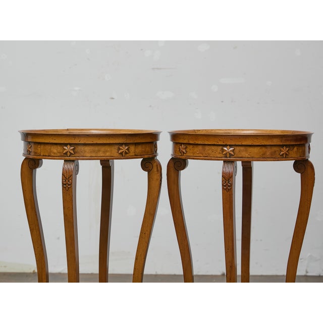 Brown Pair of 19th Century English Regency Walnut Side Tables with Carved Details For Sale - Image 8 of 12