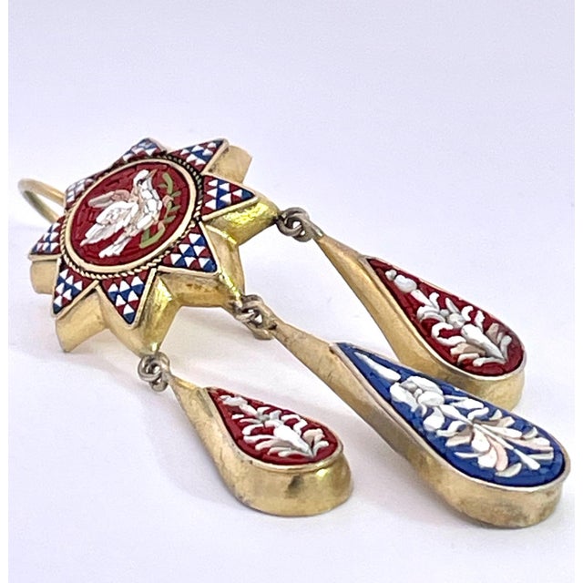 Arts & Crafts Antique 1880's Micro Mosaic Drop Earrings - 2 Pieces For Sale - Image 3 of 12