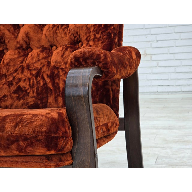 Danish Lounge Chair in Velour and Bent Oak, 1970s For Sale - Image 12 of 18