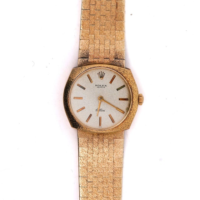 Contemporary Vintage Rolex Cellini Manual Gold Frosted Integral Bracelet Watch For Sale - Image 3 of 11
