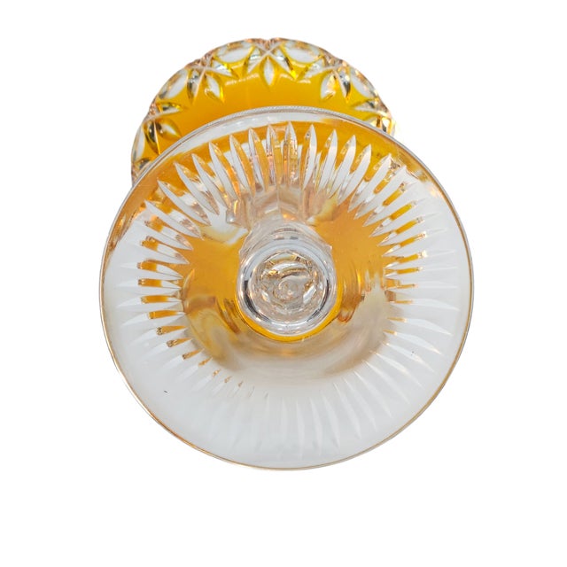 Exquisite Bohemian Yellow Cut to Clear Wine Glass With Grapes & Floral Design 8.25 For Sale In San Francisco - Image 6 of 7