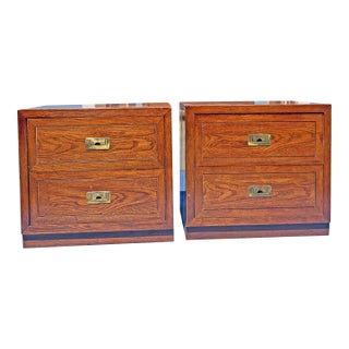 Vintage Henredon Style Campaign Nightstands or End Tables With Brass Hardware, A Pair For Sale