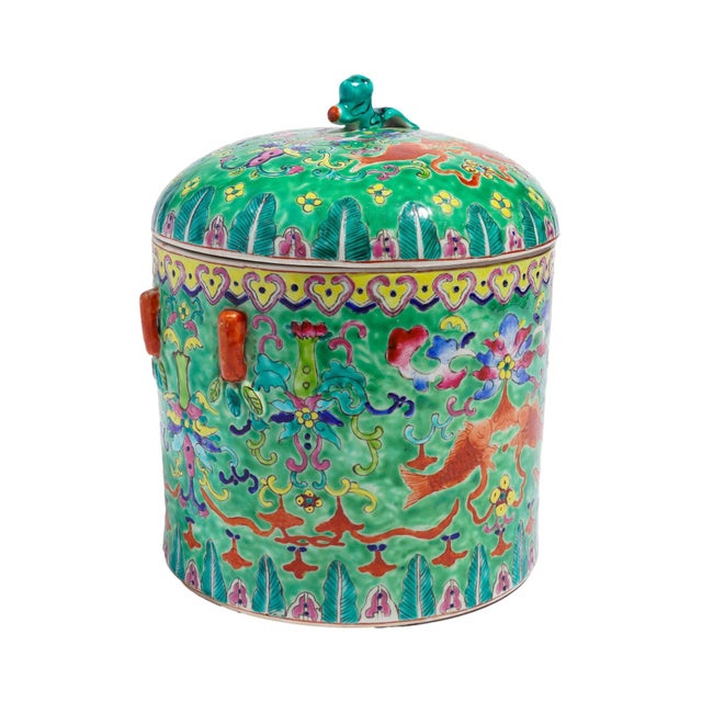 Chinese Porcelain Covered Storage Jar, C. 1870 For Sale - Image 4 of 13