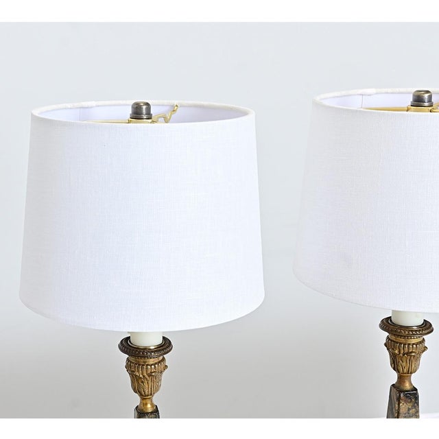 Brass Vintage French Marble Obelisk Lamps - a Pair For Sale - Image 8 of 9