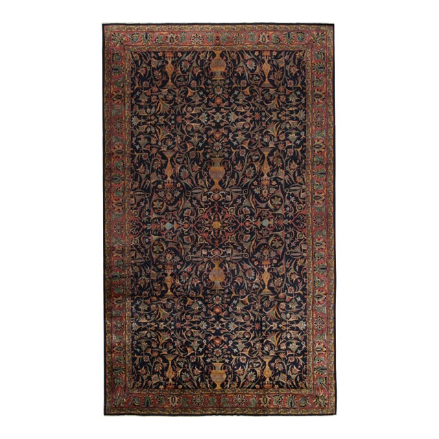Oversized Antique Shahrestan Rug in Blue With Floral Patterns, From Rug & Kilim For Sale