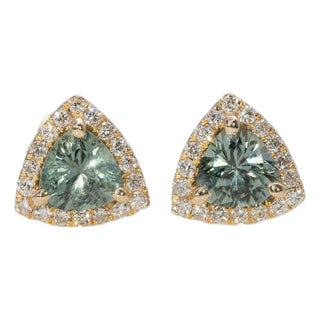 1Ct Montana Sapphire Earrings With Earth-Mined Diamond Accents: Solid 14k Gold For Sale