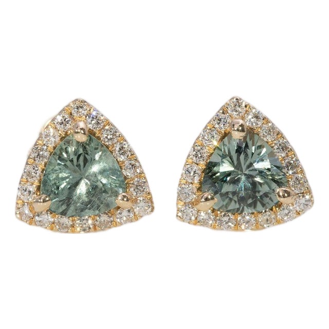 1Ct Montana Sapphire Earrings With Earth-Mined Diamond Accents: Solid 14k Gold For Sale