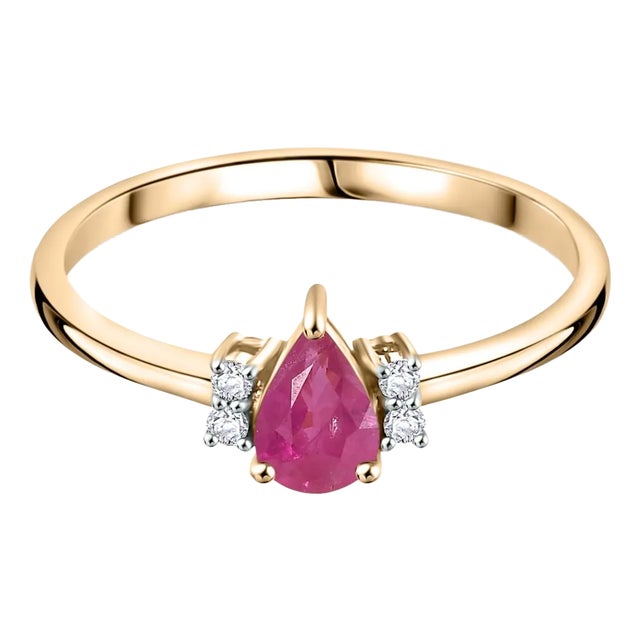 Minimalist 18k Gold Ruby Diamond Proposal Ring Size 6 For Sale