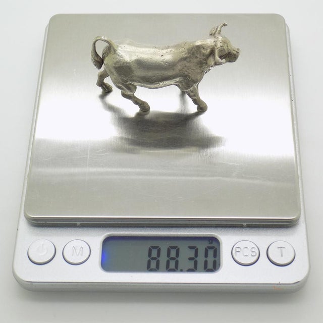 Vintage Italian Handmade Silver Bull Figurine, 1940s For Sale - Image 9 of 12