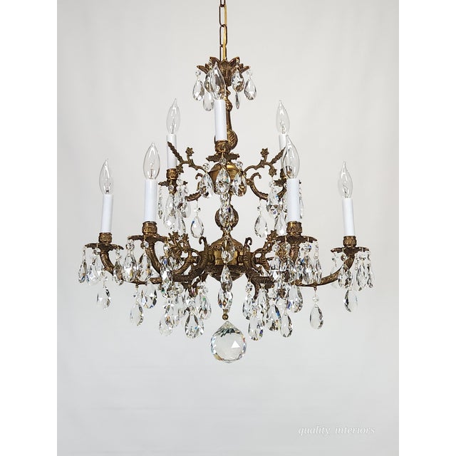 Metal Antique Epic Glowing Glistening 9 Arm 9 Light Cut Lead Glass Crystal Chandelier For Sale - Image 7 of 18