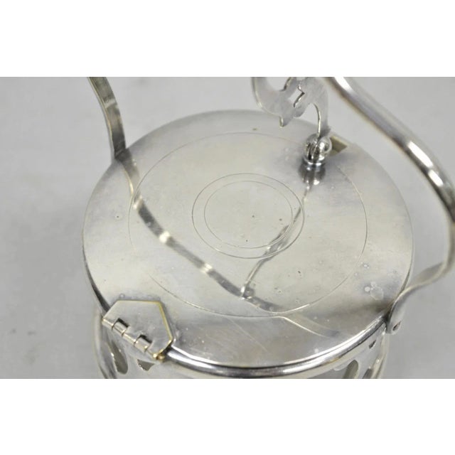 Mid 20th Century Vintage Art Deco Style Silver Plated Hinged Glass Grated Cheese Jar Sugar Bowl For Sale - Image 5 of 12