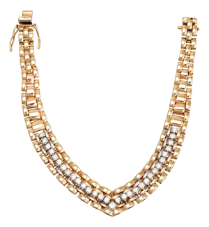 80s Vintage 1.11ct Diamond v Bracelet 14k Yellow Gold 7" Fine Link Jewelry
