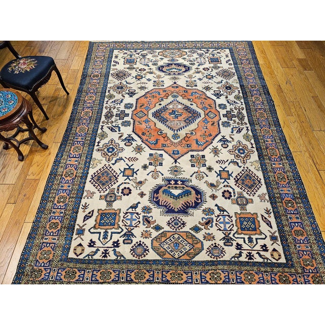 Vintage Persian Ardabil Rug, Hand-Knotted Wool, Geometric Pattern, Ivory & Brick, 8x11 For Sale In Chicago - Image 6 of 16