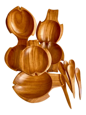Fish Shaped Monkey Pod Wood Bowls & Spoons
