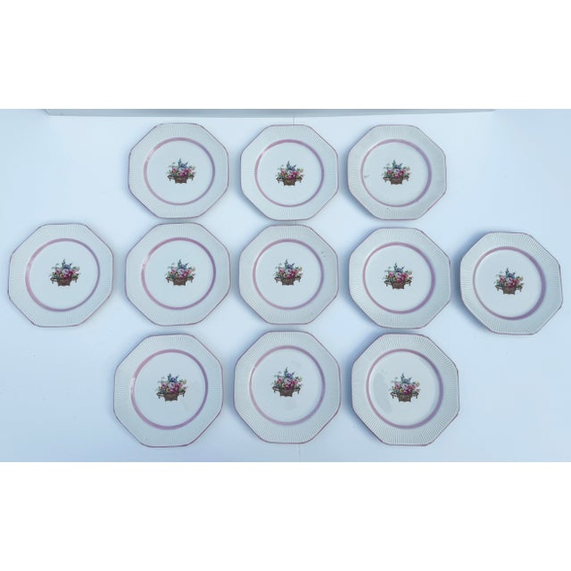 Wood & Son Wood & Sons England Pink Flower Basket Plates - 11 For Sale - Image 4 of 7