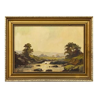 Vintage River Landscape Oil in English Countryside - 20th Century British Art 1973 For Sale