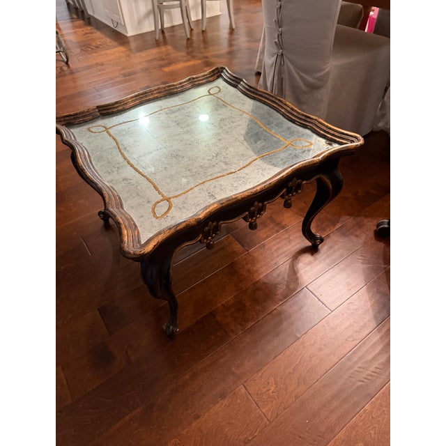 Wood 1980s French Louis XVI Églomisé Mirror Top Coffee Table by John Richard For Sale - Image 7 of 9
