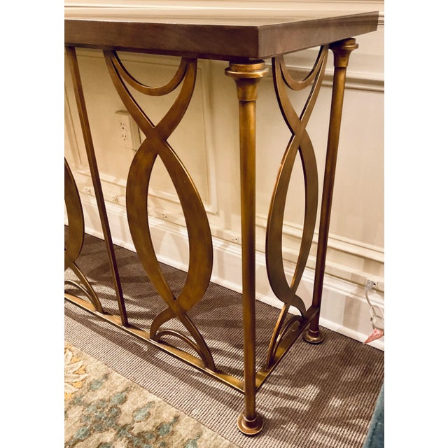 2020s Jonathan Charles Modern Wood and Brass Geometric Console Table For Sale - Image 5 of 8
