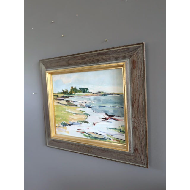 Mid-Century Modern 'Tidal Rhythm' Vintage Expressive Coastal Landscape Oil Painting, Framed For Sale - Image 6 of 12