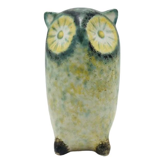 Green Ceramic Owl, 1960s For Sale