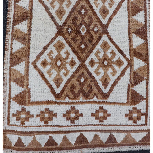 Measures: 2'8 x 13'6 Vintage Turkish Tulu Runner with Ivory Field and Camel Diamond Pattern. Keivan Woven Arts / Rug...